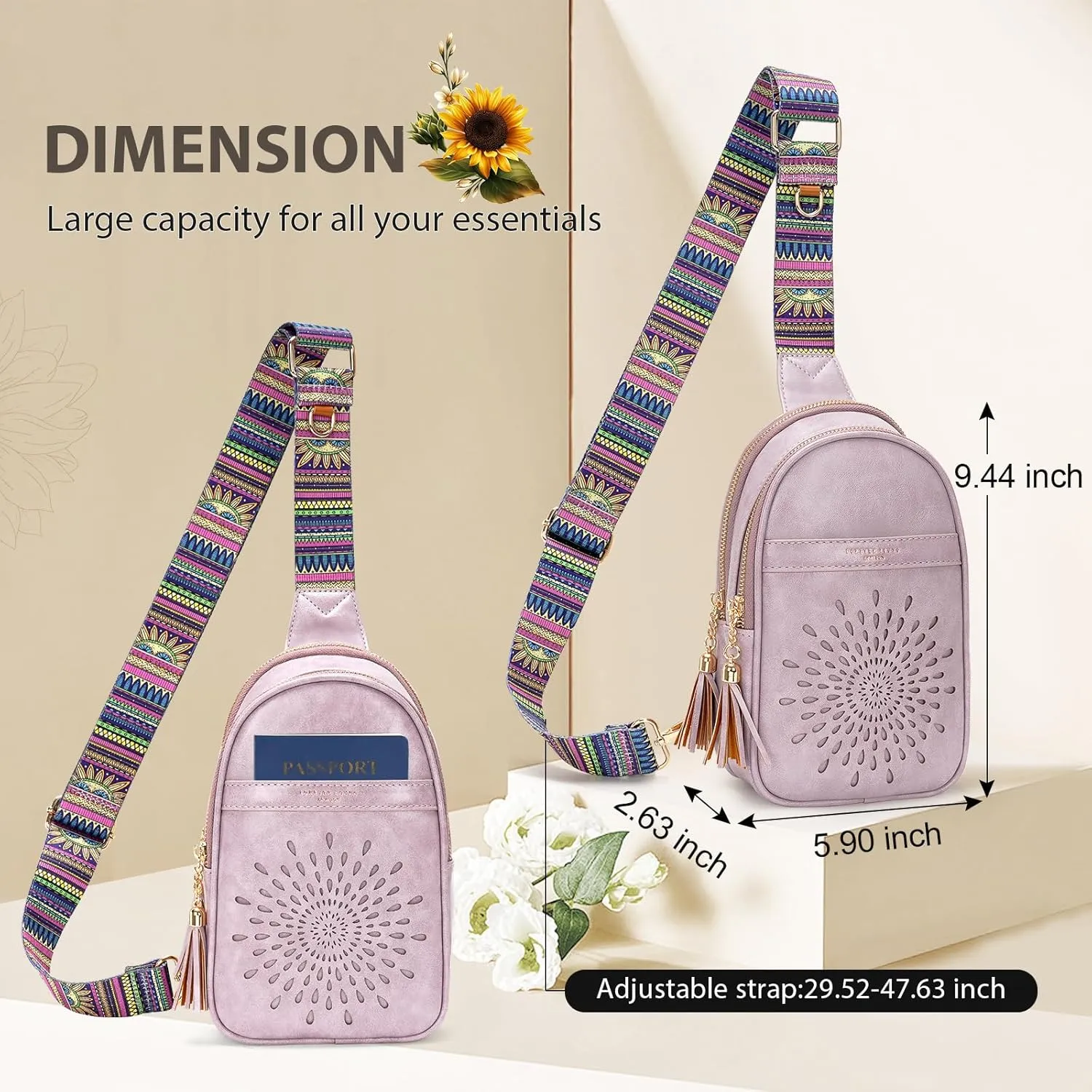 APHISON Small Sling Bag Fanny Packs Cell Phone Purse Vegan Leather Crossbody Bags for Women Chest Bag with Adjustable Strap Purple
