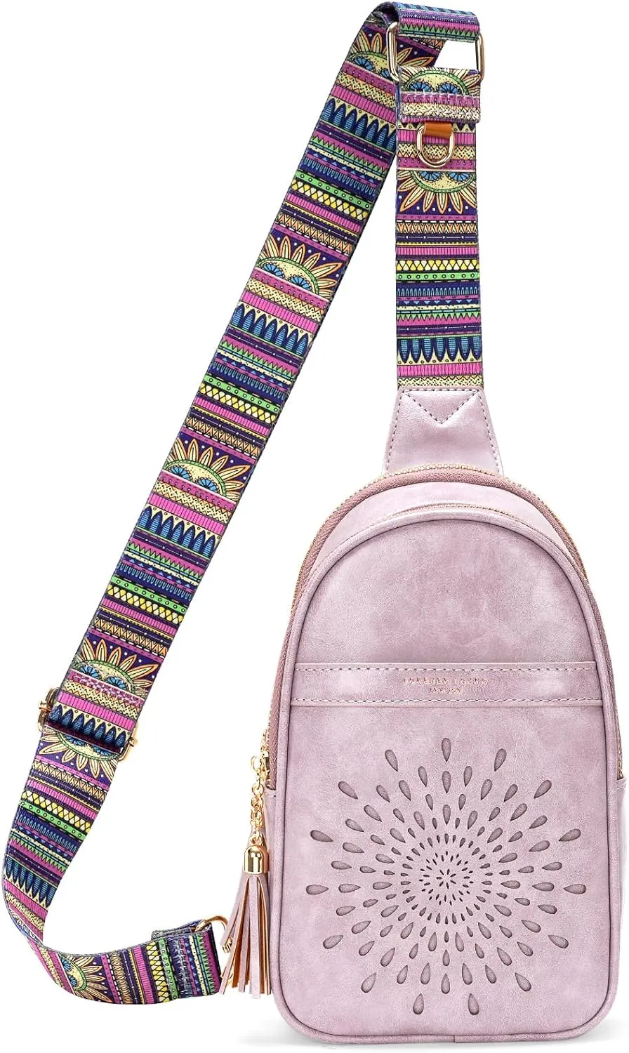 APHISON Small Sling Bag Fanny Packs Cell Phone Purse Vegan Leather Crossbody Bags for Women Chest Bag with Adjustable Strap Purple