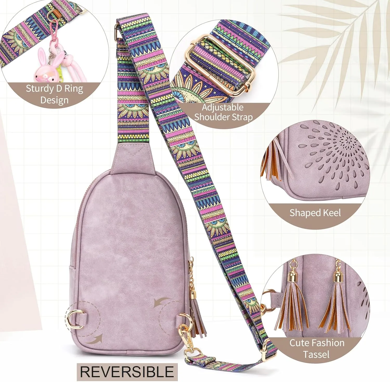 APHISON Small Sling Bag Fanny Packs Cell Phone Purse Vegan Leather Crossbody Bags for Women Chest Bag with Adjustable Strap Purple