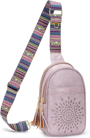 APHISON Small Sling Bag Fanny Packs Cell Phone Purse Vegan Leather Crossbody Bags for Women Chest Bag with Adjustable Strap Purple