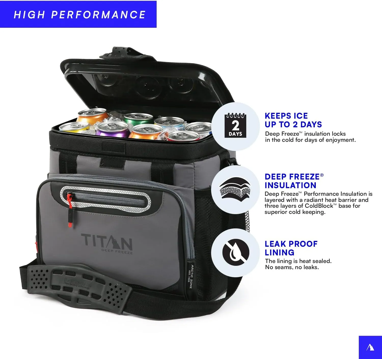 Arctic Zone Titan Deep Freeze Cooler - Zipperless Hardbody Cooler - Small & Large Capacity- Beach & Camping Cooler - Deep Freeze Insulation, HardBody Liner, and SmartShelf
