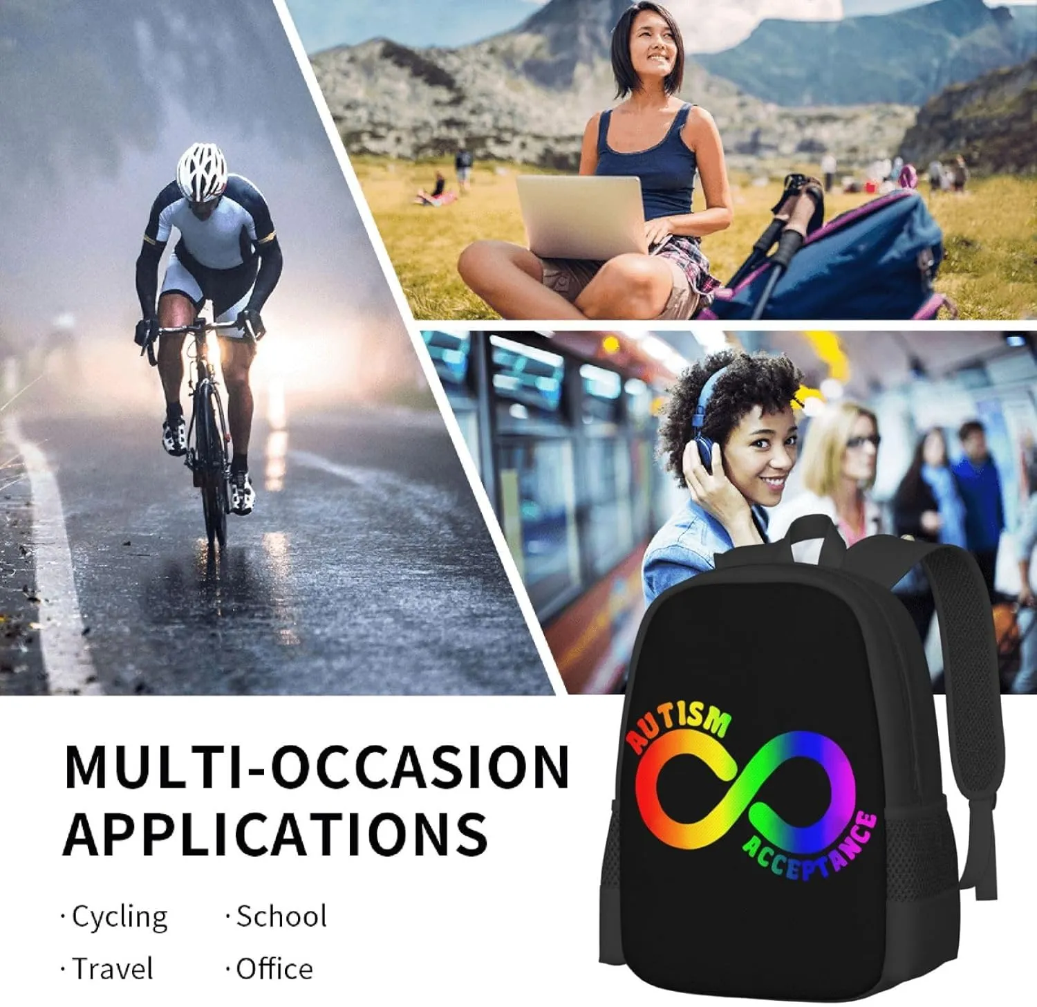Autism Pro Acceptance Infinity Symbol for Neurodiversity Backpack Lightweight Large Capacity Laptop Backpack Travel Backpacks for Unisex