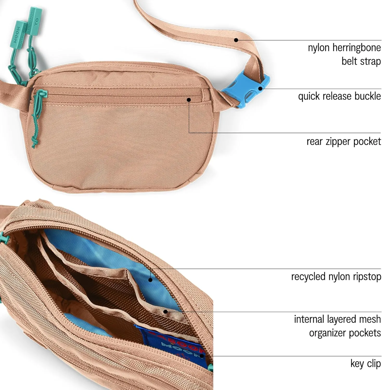 Baboon to the Moon Fanny Pack - Trendy, Compact, Water-Repellent Waist Bag in Multiple Colors and Sizes for Men and Women (Maple Sugar, Mini (1.5L))