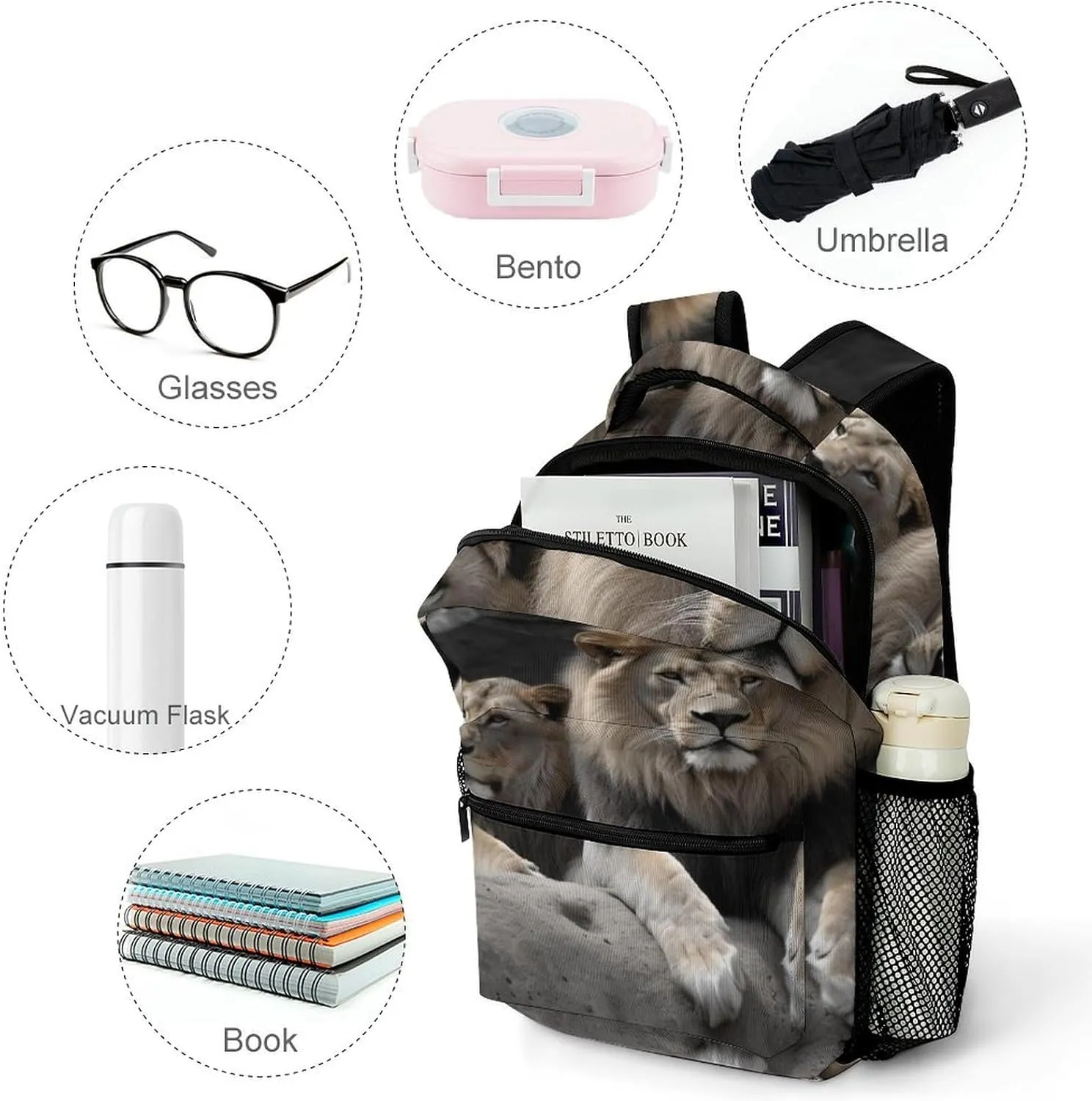 Backpacks Male And Female Lions Travel Bag Laptop Backpack Casual Daypack for Weekender Business Hiking