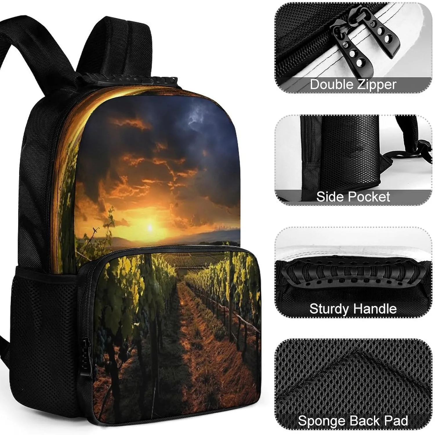 Backpacks Sunset Over The Vineyards Travel Bag Business Work Laptop Backpack