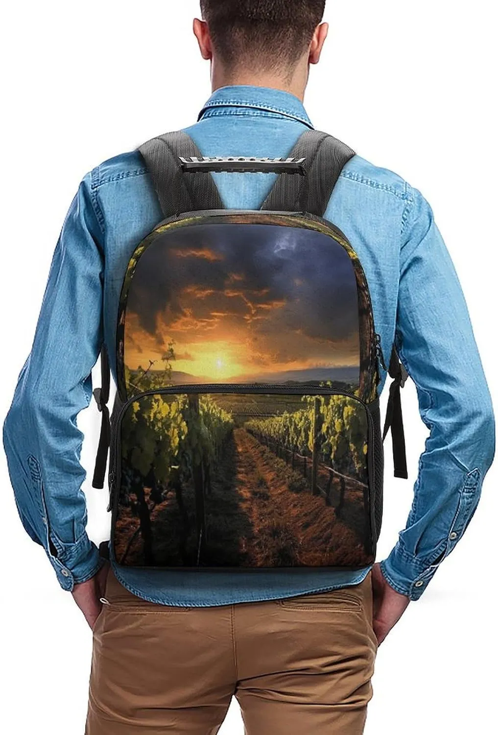 Backpacks Sunset Over The Vineyards Travel Bag Business Work Laptop Backpack