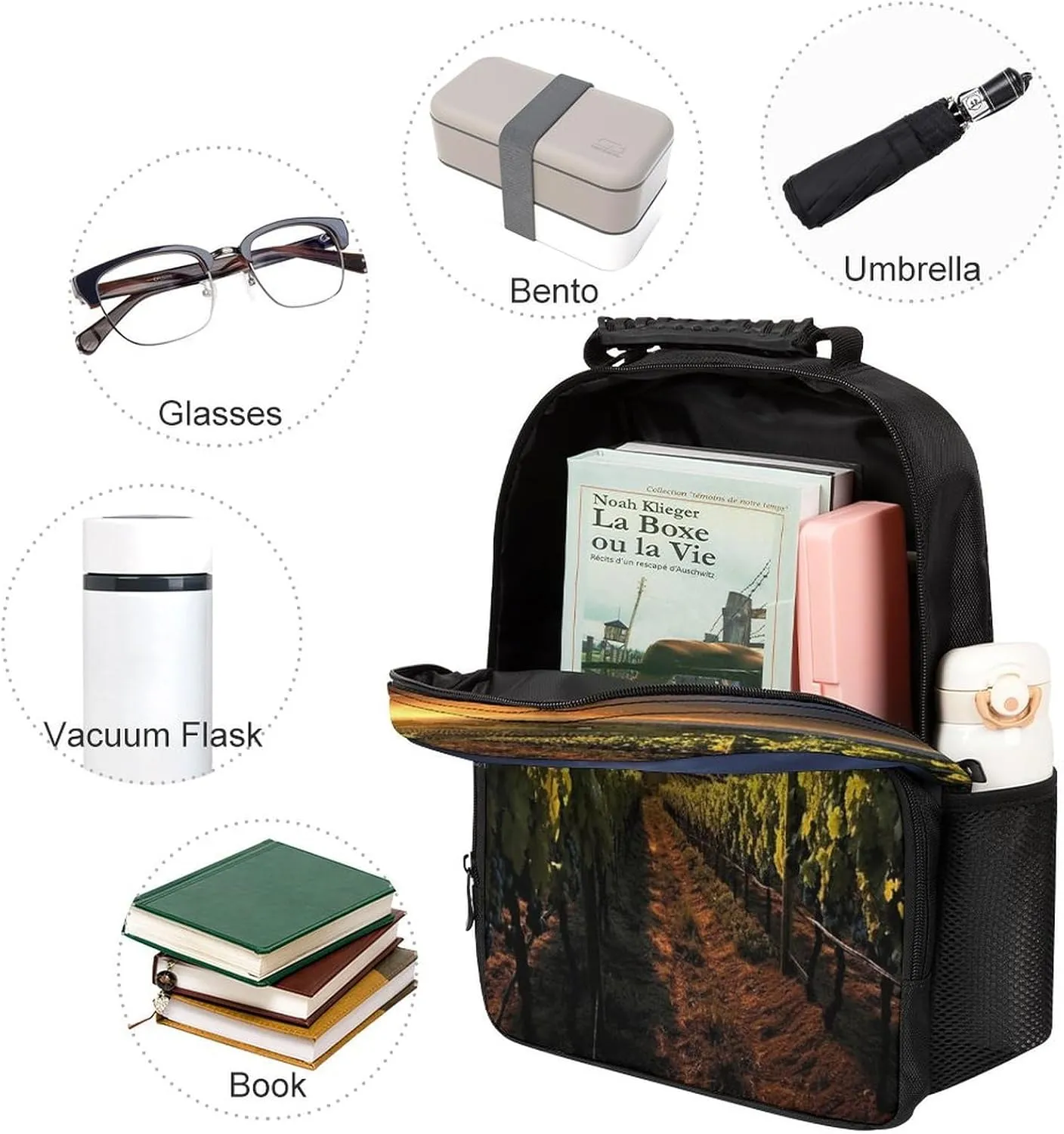 Backpacks Sunset Over The Vineyards Travel Bag Business Work Laptop Backpack