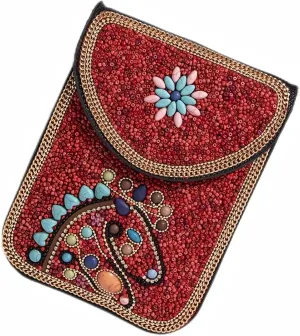 Beaded Cell Phone Crossbody Bag for Women, Boho Small Shoulder Purse Wallet with Beads and Turquoise Design, Adjustable Strap