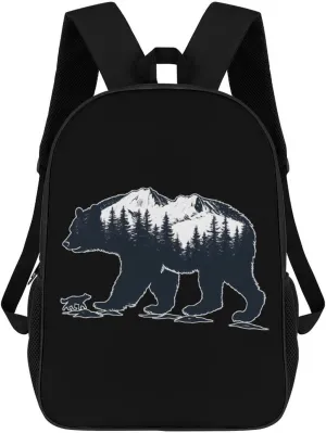 Bear And Wolf in Mountains Travel Backpack 17 Inch Laptop Bag Carry On Backpack Casual Daypack for Weekender Business Hiking