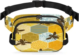 Bee Geometric Nest Fanny Pack for Men Women Waterproof Belt Bag Cross Body Sling Bag with Adjustable Strap Fashion Waist Bag for Travel Running Hiking Workout Shoulder Bag