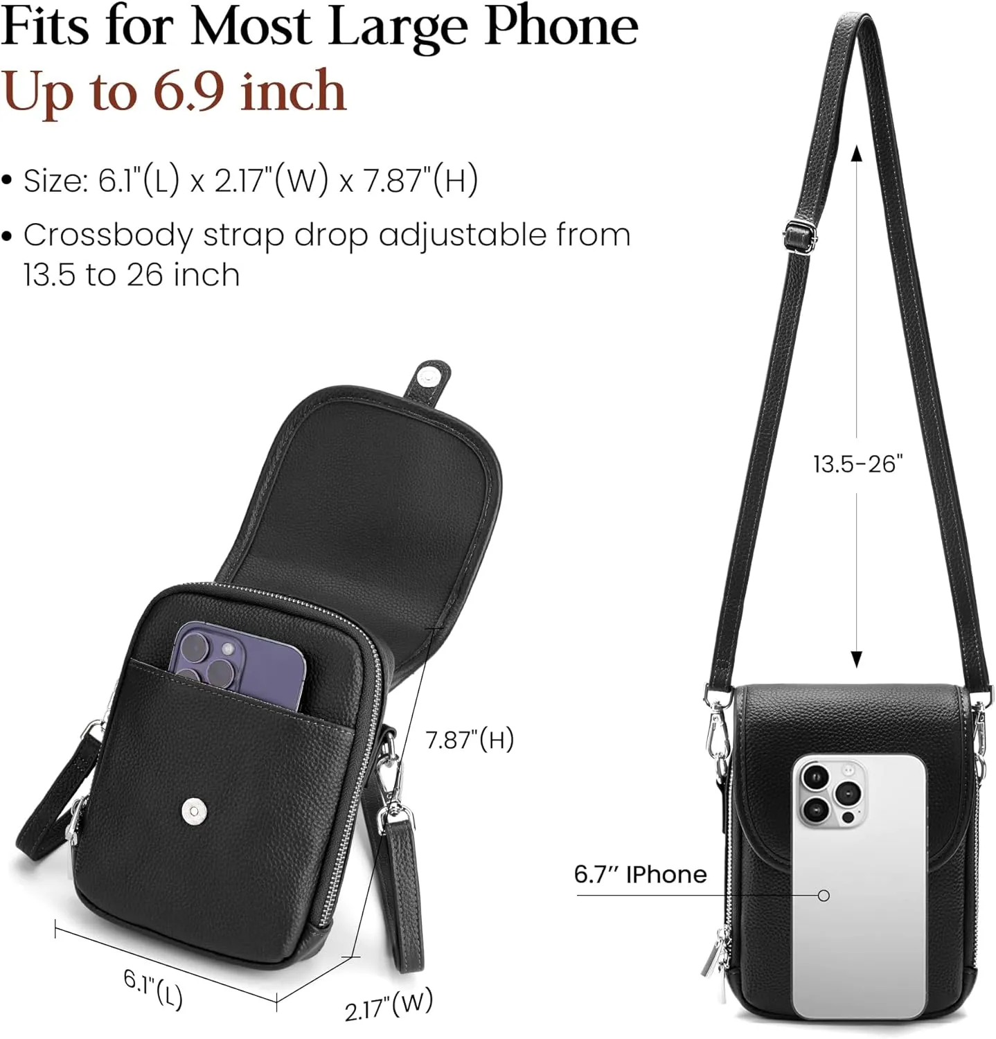 befen Genuine Leather Small Crossbody Bags for Women Cross Body Bag Purses Cell Phone Purse for Travel with RFID Card Slots