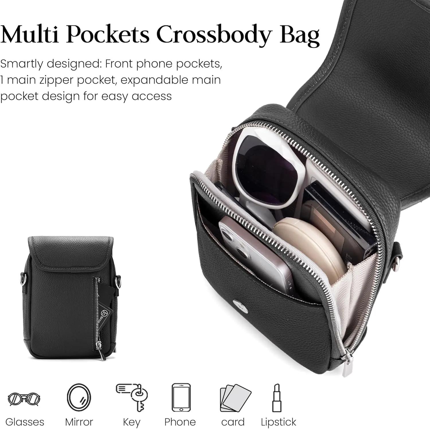 befen Genuine Leather Small Crossbody Bags for Women Cross Body Bag Purses Cell Phone Purse for Travel with RFID Card Slots