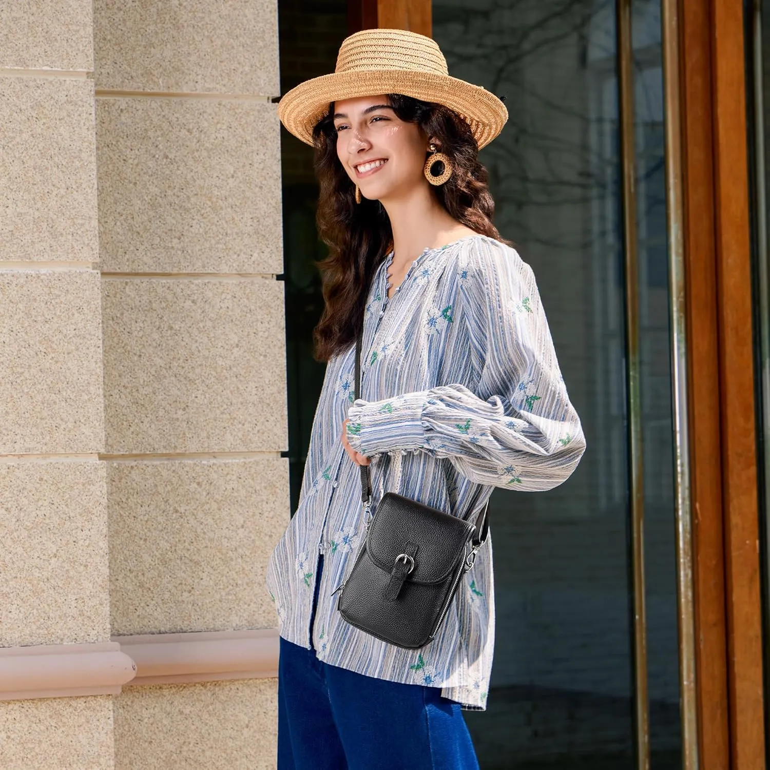 befen Genuine Leather Small Crossbody Bags for Women Cross Body Bag Purses Cell Phone Purse for Travel with RFID Card Slots