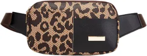 Belt Bag Crossbody Fanny Pack for Women Men - PU Leather Fashionable Waist Pouch for Travel Bum Purse with Extender Strap Medium Plus Size Trendy Waterproof | Workout/Traveling/Running (Leopard Brown)