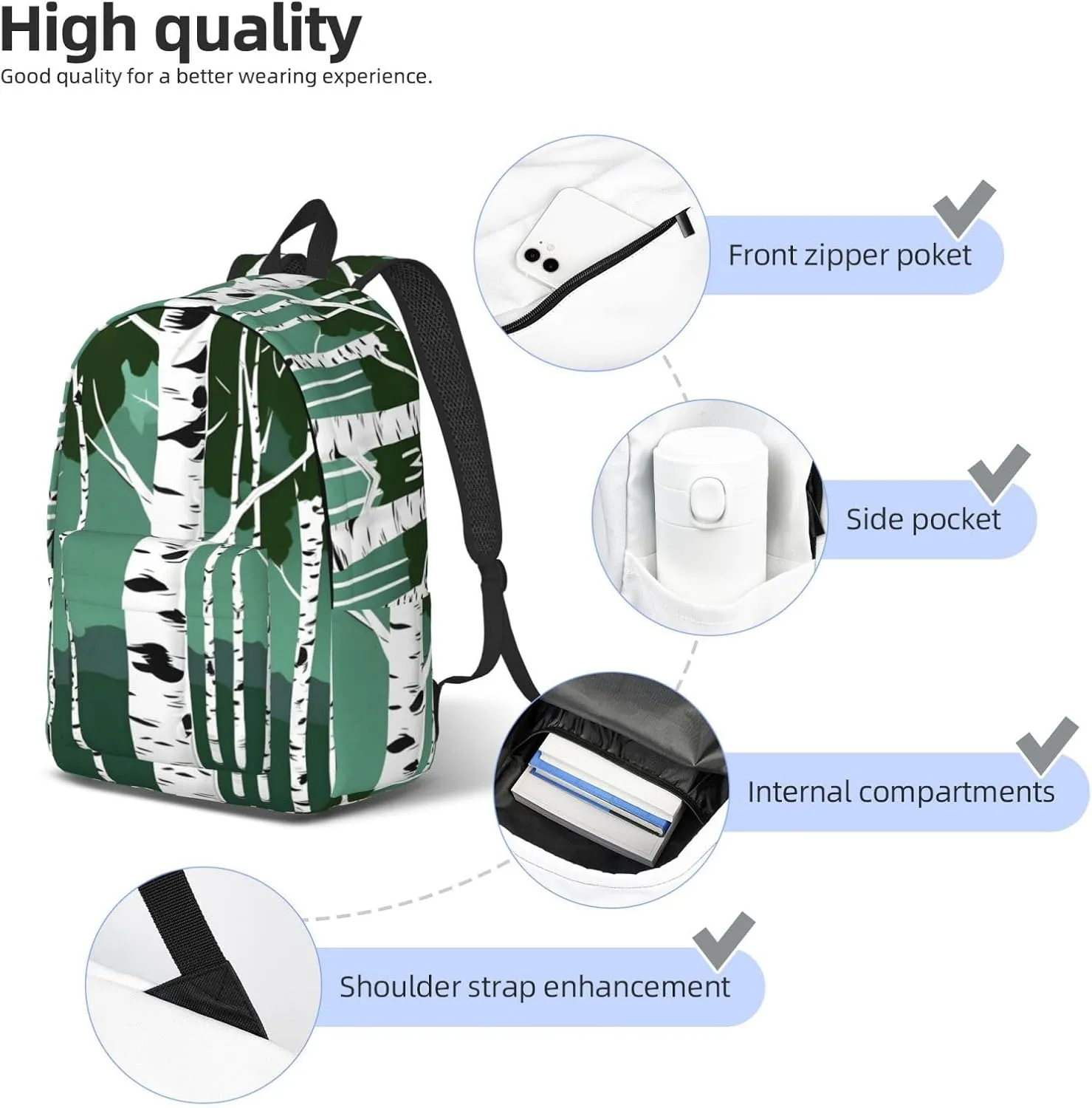 Birch Trees Print Laptop Backpack For Women Travel Canvas Bookbag For Men Outdoor Fashion Casual Daypack, Medium, SB-122