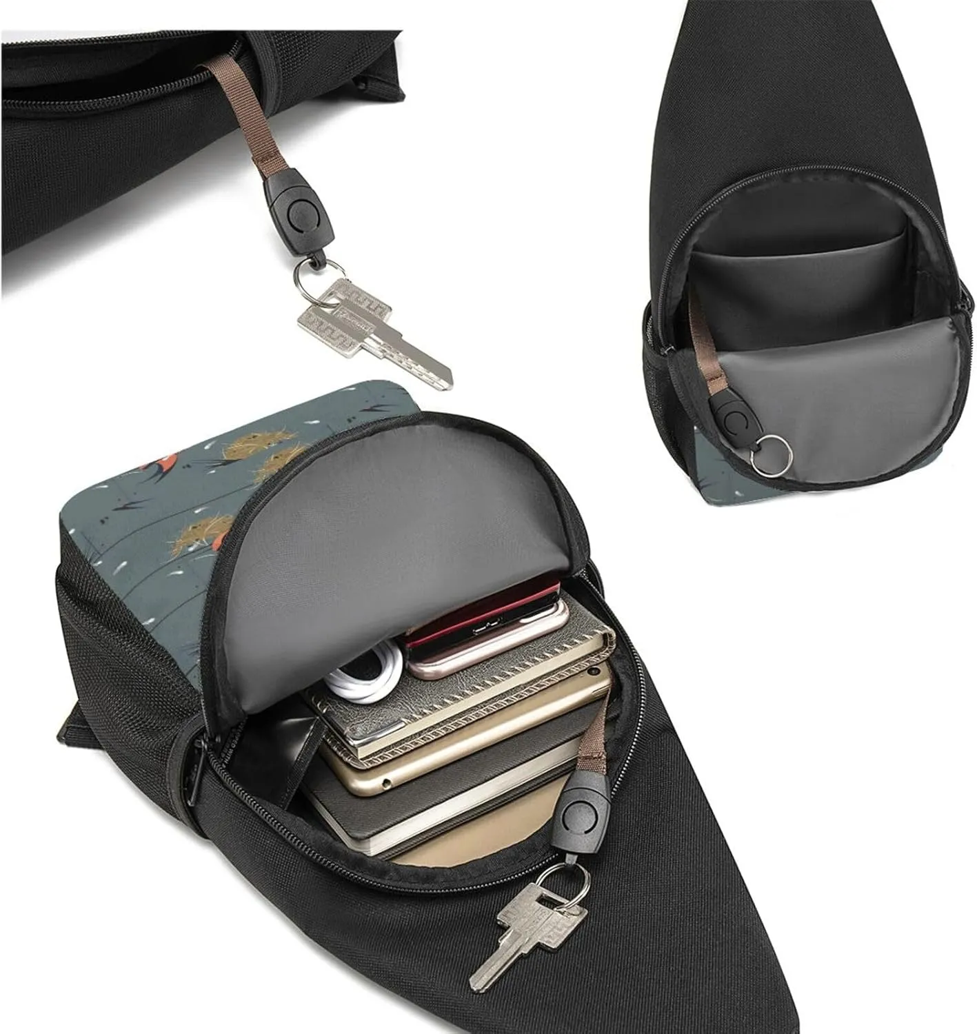 Black Brick Wall Crossbody Chest Bag, Casual Backpack, Small Satchel, Multi-Functional Travel Hiking Backpacks