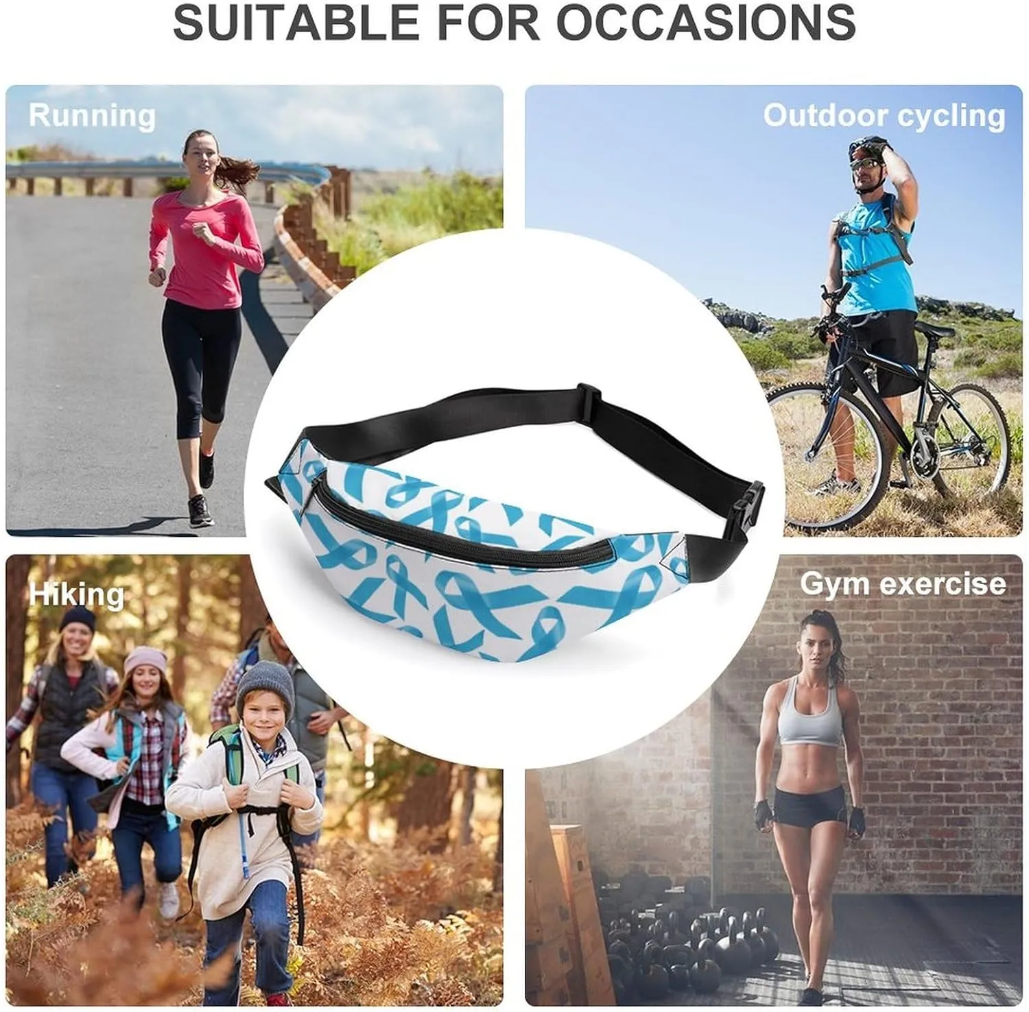 Blue Ribbons Prostate Cancer Awareness Unisex Belt Bag Crossbody Bag Fanny Pack Waist Pack Suitable for Travel And Sports, 36*15cm, style-12