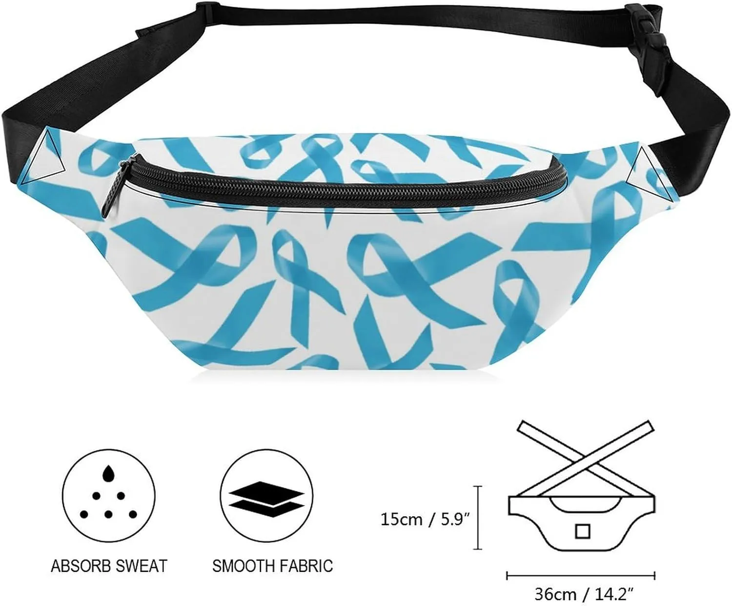 Blue Ribbons Prostate Cancer Awareness Unisex Belt Bag Crossbody Bag Fanny Pack Waist Pack Suitable for Travel And Sports, 36*15cm, style-12