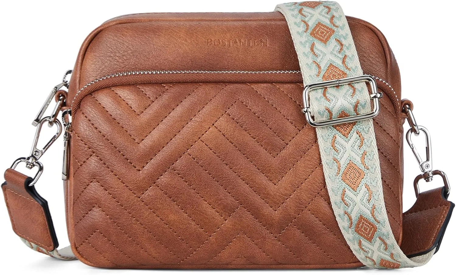 BOSTANTEN Quilted Crossbody Bags for Women Vegan Leather Purses Small Shoulder Handbags with Wide Strap