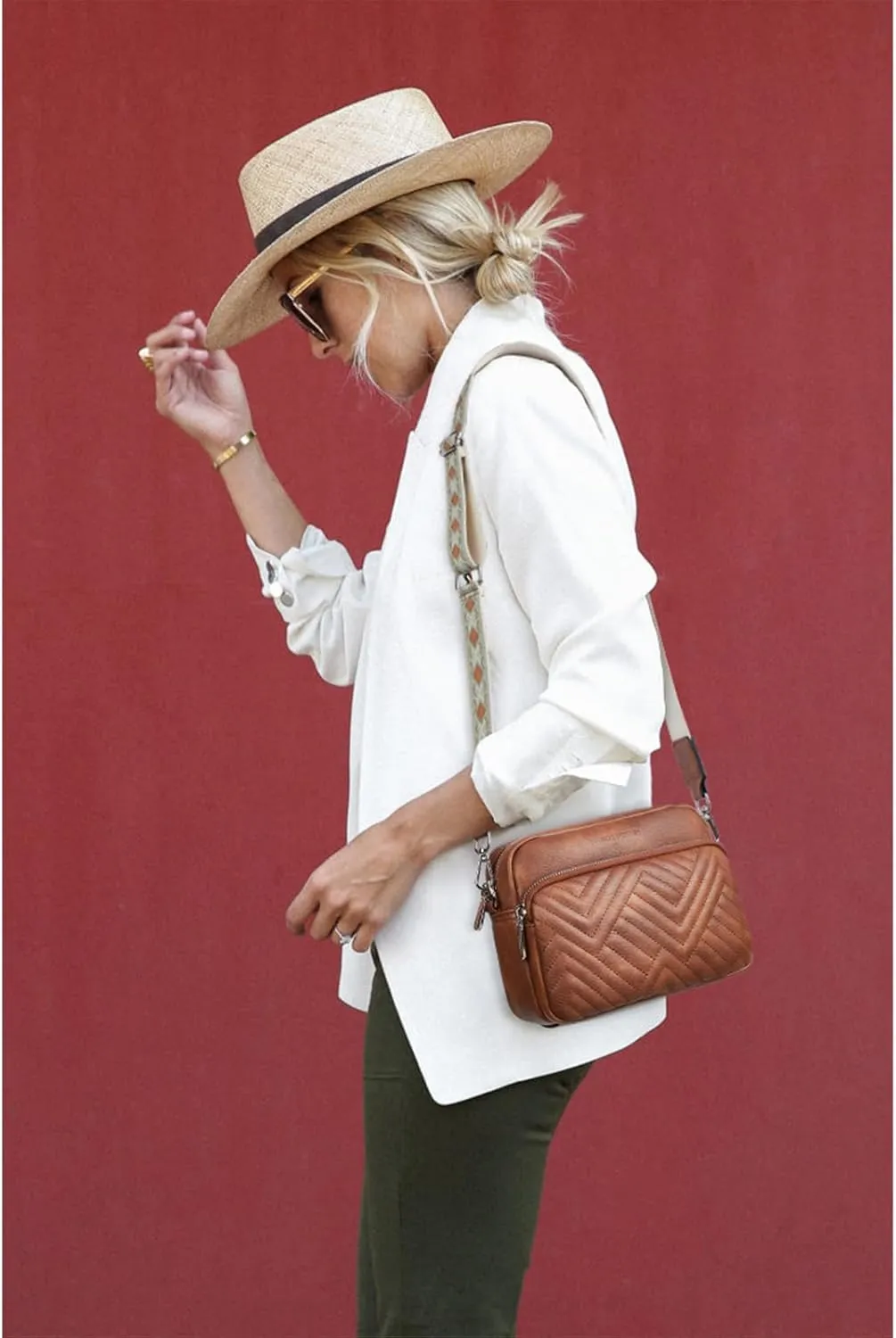 BOSTANTEN Quilted Crossbody Bags for Women Vegan Leather Purses Small Shoulder Handbags with Wide Strap