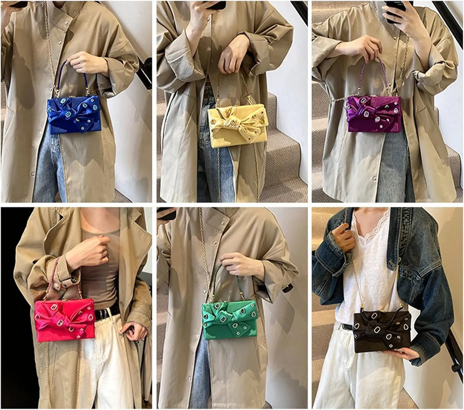 Bow Purse for Women Dressy Luxury Rhinestone Party Bag Satin Box Clutch Small Metallic Bow Purse Bling Wedding Handbag