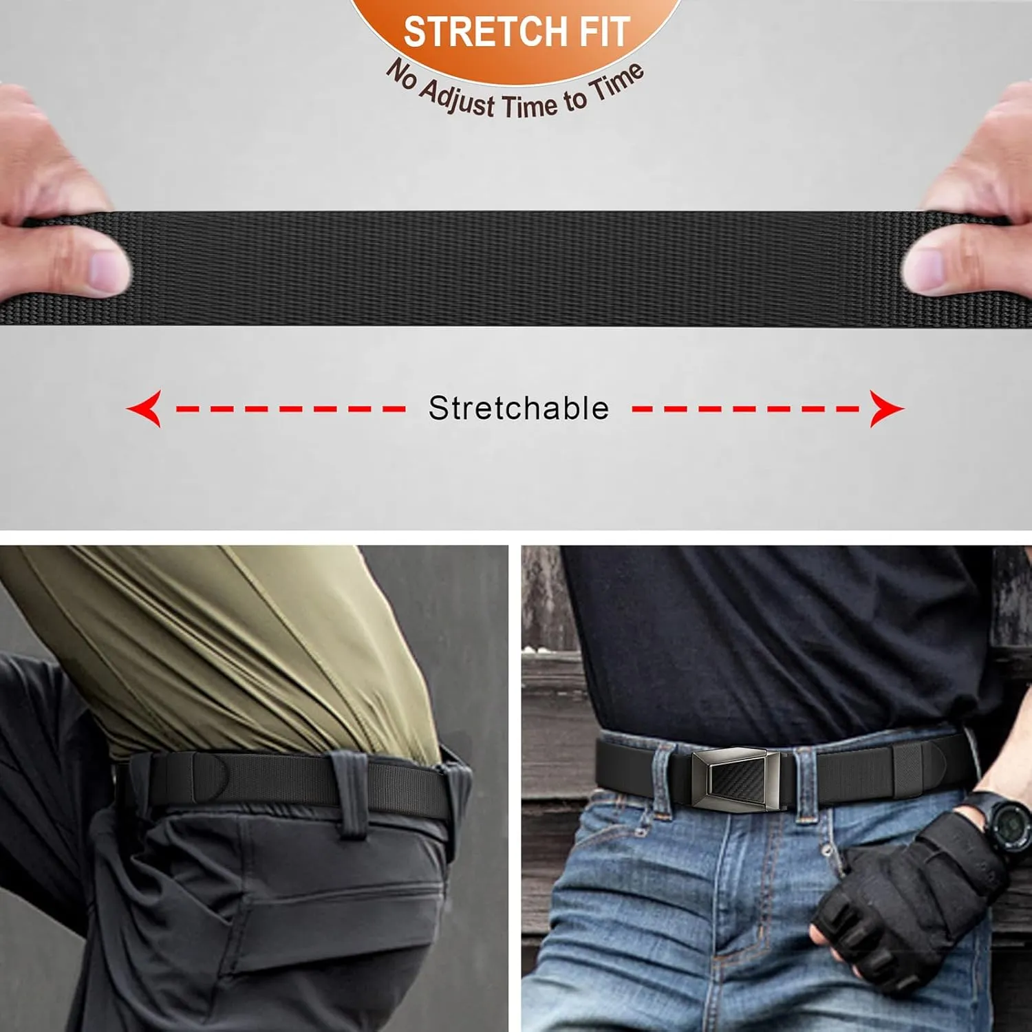 BULLIANT Tactical Belt for Men, Men Stretch Nylon Web Gift Belt 1.5"-Hiking Rigger Military Work-Quick Release