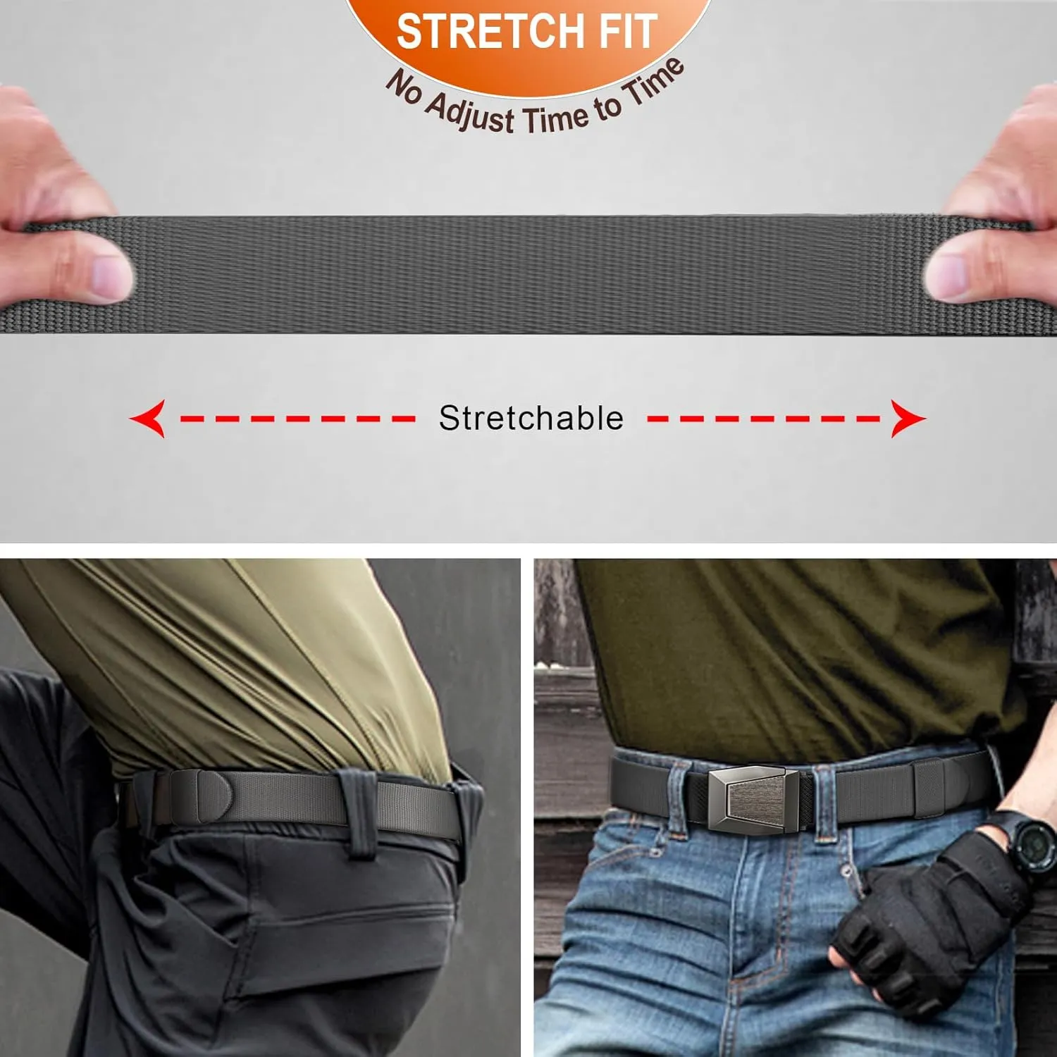 BULLIANT Tactical Belt for Men, Men Stretch Nylon Web Gift Belt 1.5"-Hiking Rigger Military Work-Quick Release