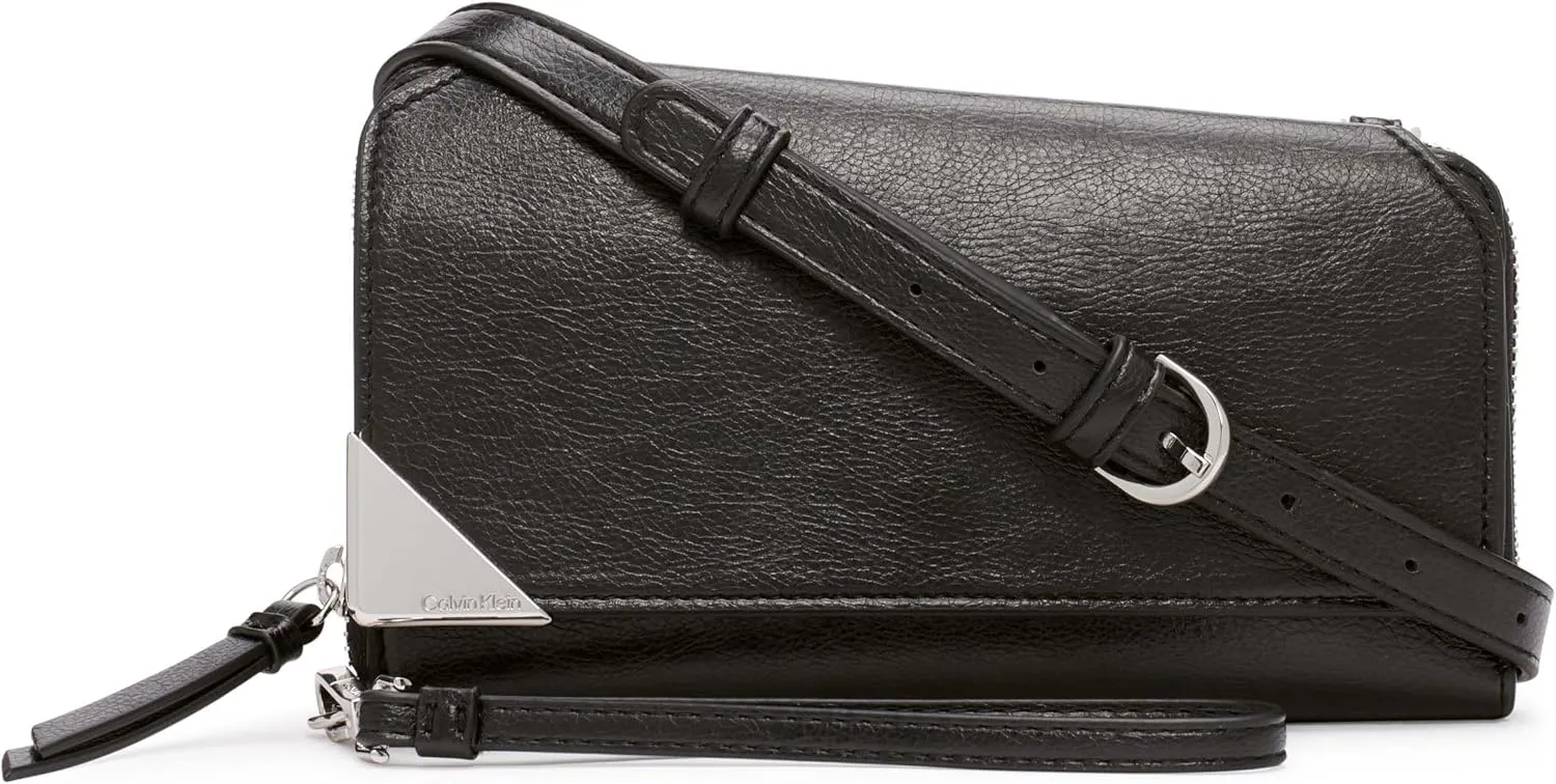 Calvin Klein Women's Basalt Crossbody Bag – with Removable Purse Strap, Vegan Leather, 8 Pockets