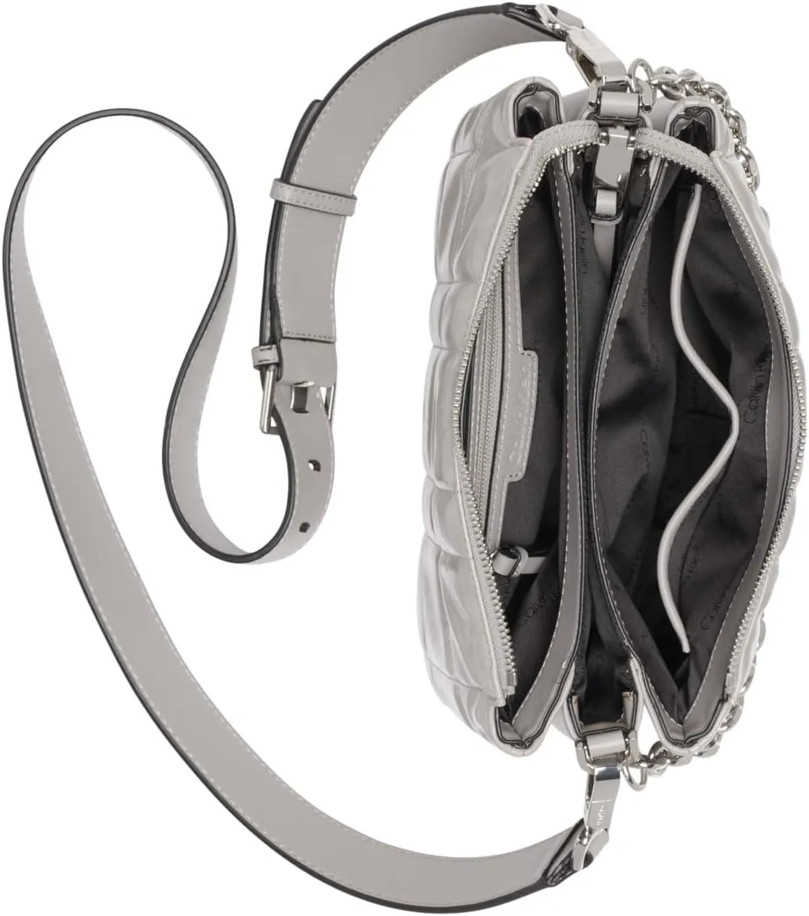 Calvin Klein Women's Rain Crossbody Bag – Vegan Leather with Chain Purse Strap, 3 Pockets