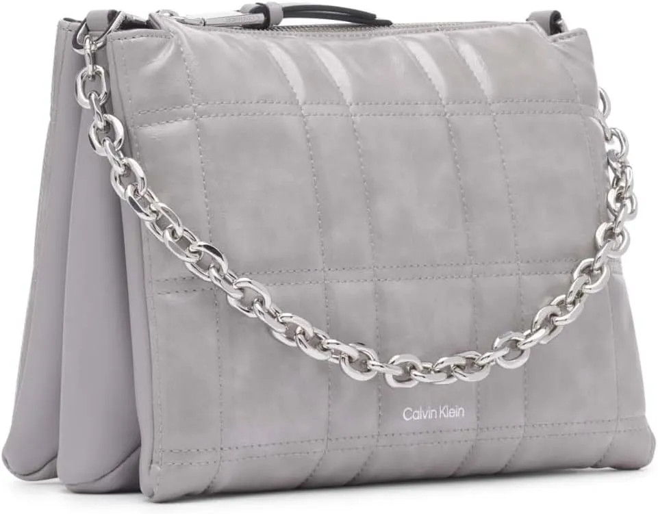 Calvin Klein Women's Rain Crossbody Bag – Vegan Leather with Chain Purse Strap, 3 Pockets