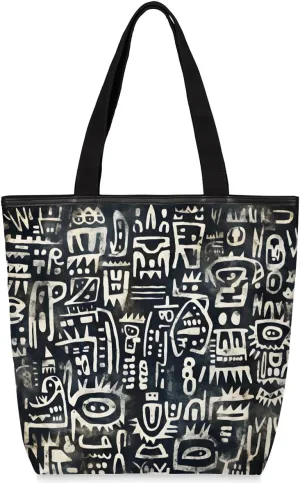 Canvas Tote Bag for Women Men Abstract Ancient Prose Canvas Handbag Shoulder Tote Bag with Zipper Closure Reusable Grocery Bag Shopping Cloth Bag with Handles for Beach Gym Picnic Work