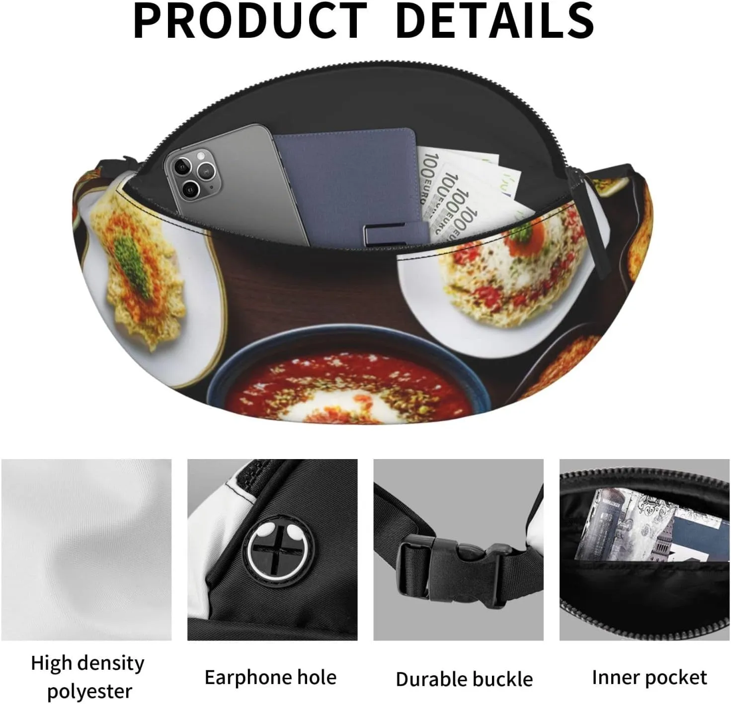 Casual Different food Printed Fanny Pack,Crossbody Fanny packs for women Men Waist Bag for Running Travel