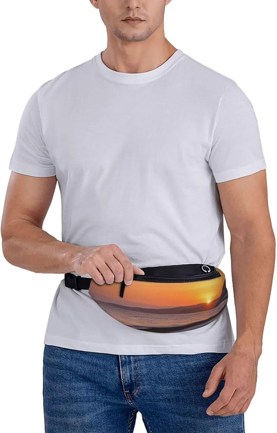 Casual Lonely Bench Sunset Printed Fanny Pack,Crossbody Fanny packs for women Men Waist Bag for Running Travel