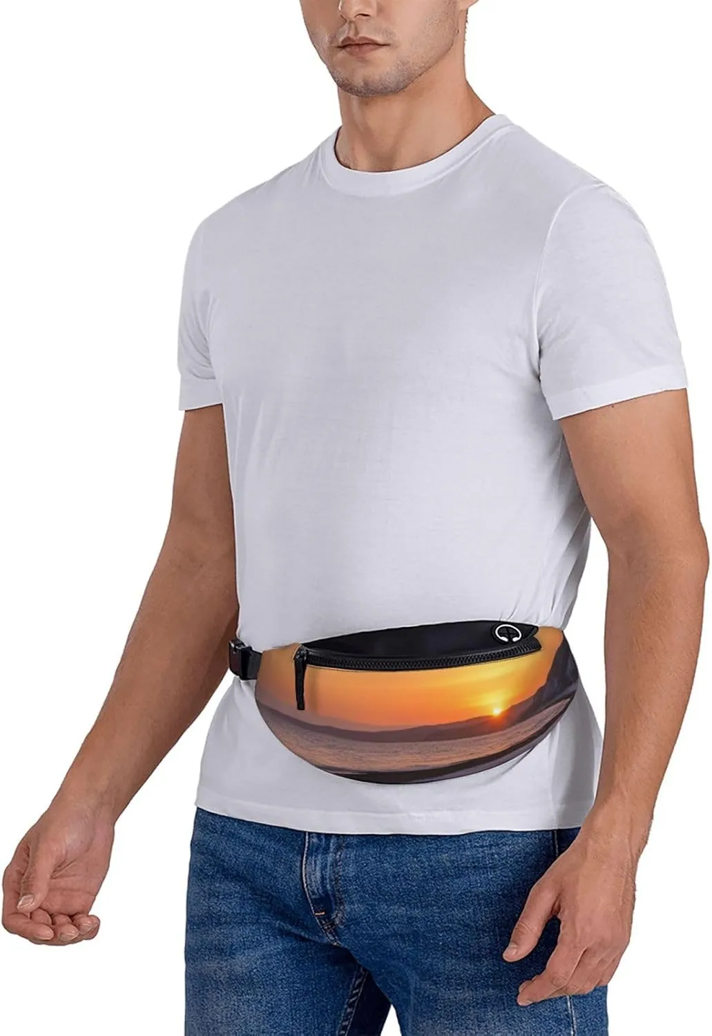 Casual Lonely Bench Sunset Printed Fanny Pack,Crossbody Fanny packs for women Men Waist Bag for Running Travel