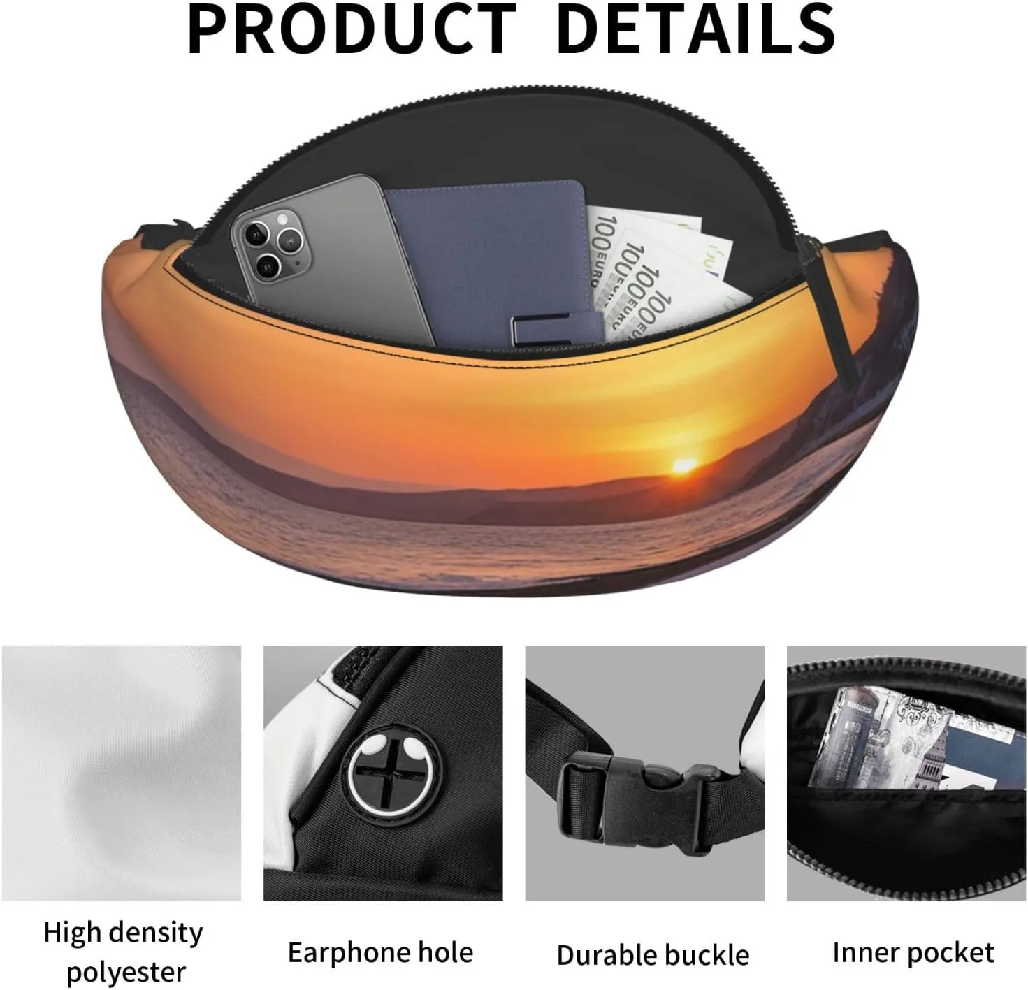 Casual Lonely Bench Sunset Printed Fanny Pack,Crossbody Fanny packs for women Men Waist Bag for Running Travel