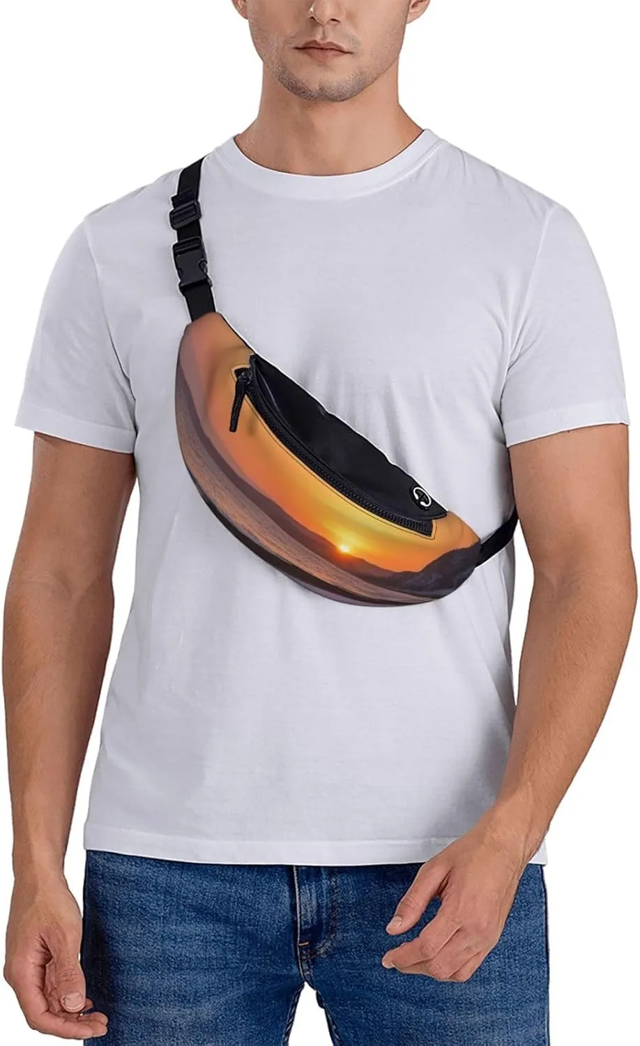 Casual Lonely Bench Sunset Printed Fanny Pack,Crossbody Fanny packs for women Men Waist Bag for Running Travel