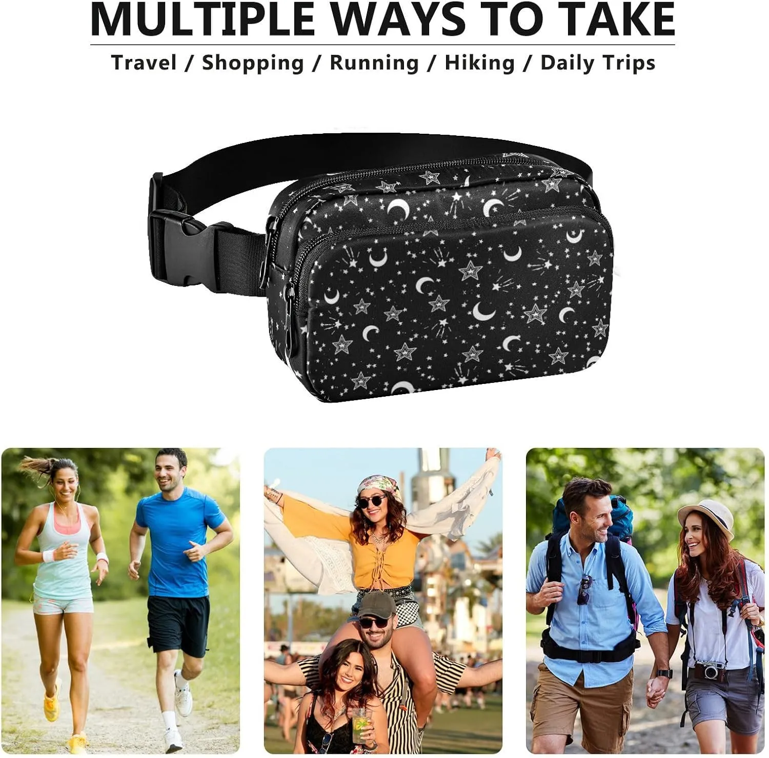 CBBYY Star Fanny Pack for Women Men,Crossbody Waist Bag Pack Adjustable Casual Waist Belt Bag for Travel Running Workout Cycling