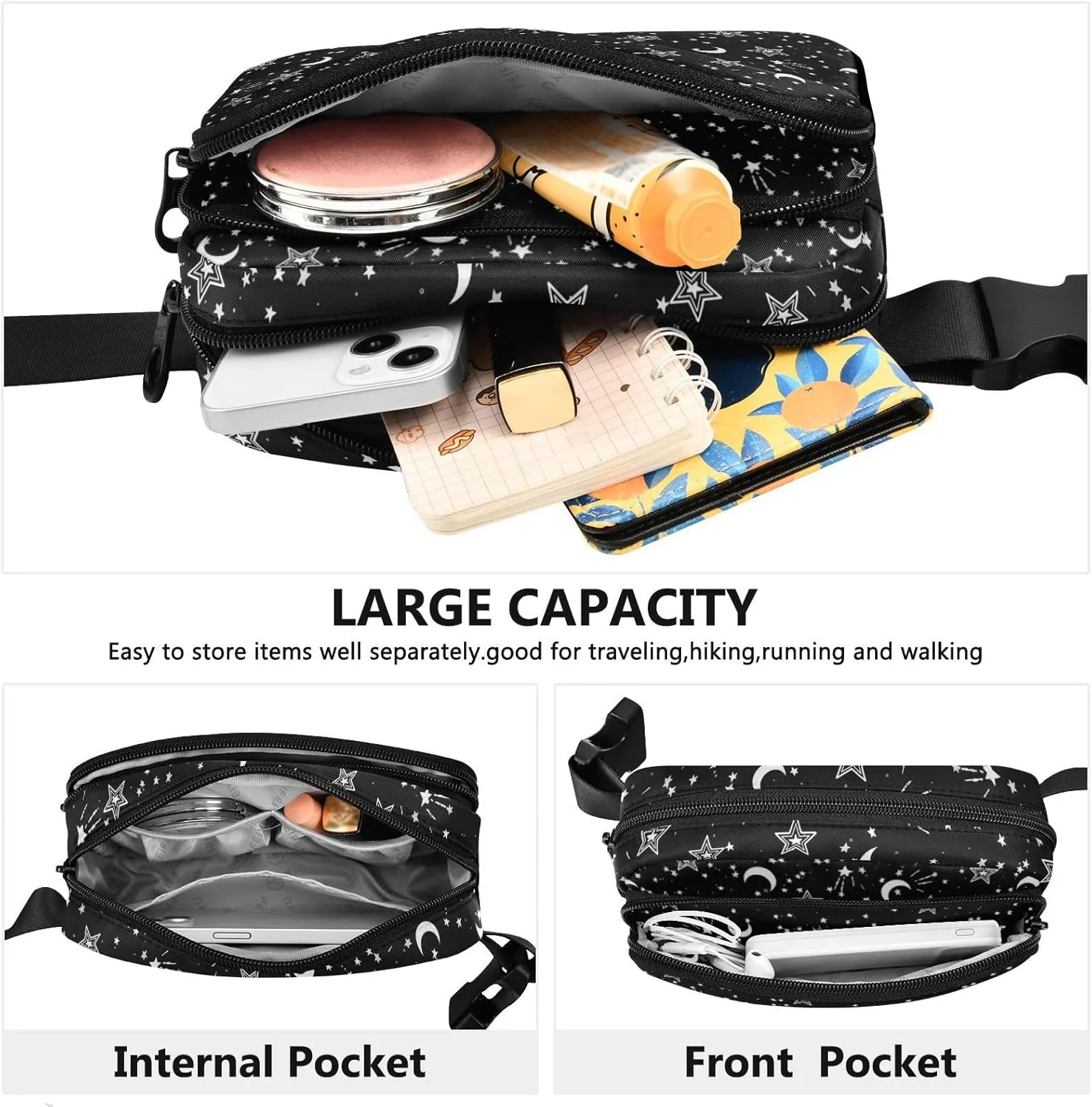 CBBYY Star Fanny Pack for Women Men,Crossbody Waist Bag Pack Adjustable Casual Waist Belt Bag for Travel Running Workout Cycling