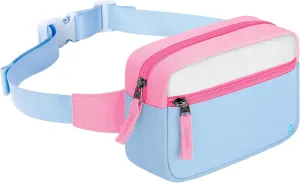 Choco Mocha Kids Belt Bag for Girls - Ages 6-8 & 8-12 - Toddler Fanny Pack Gift, Blue Beige Clash