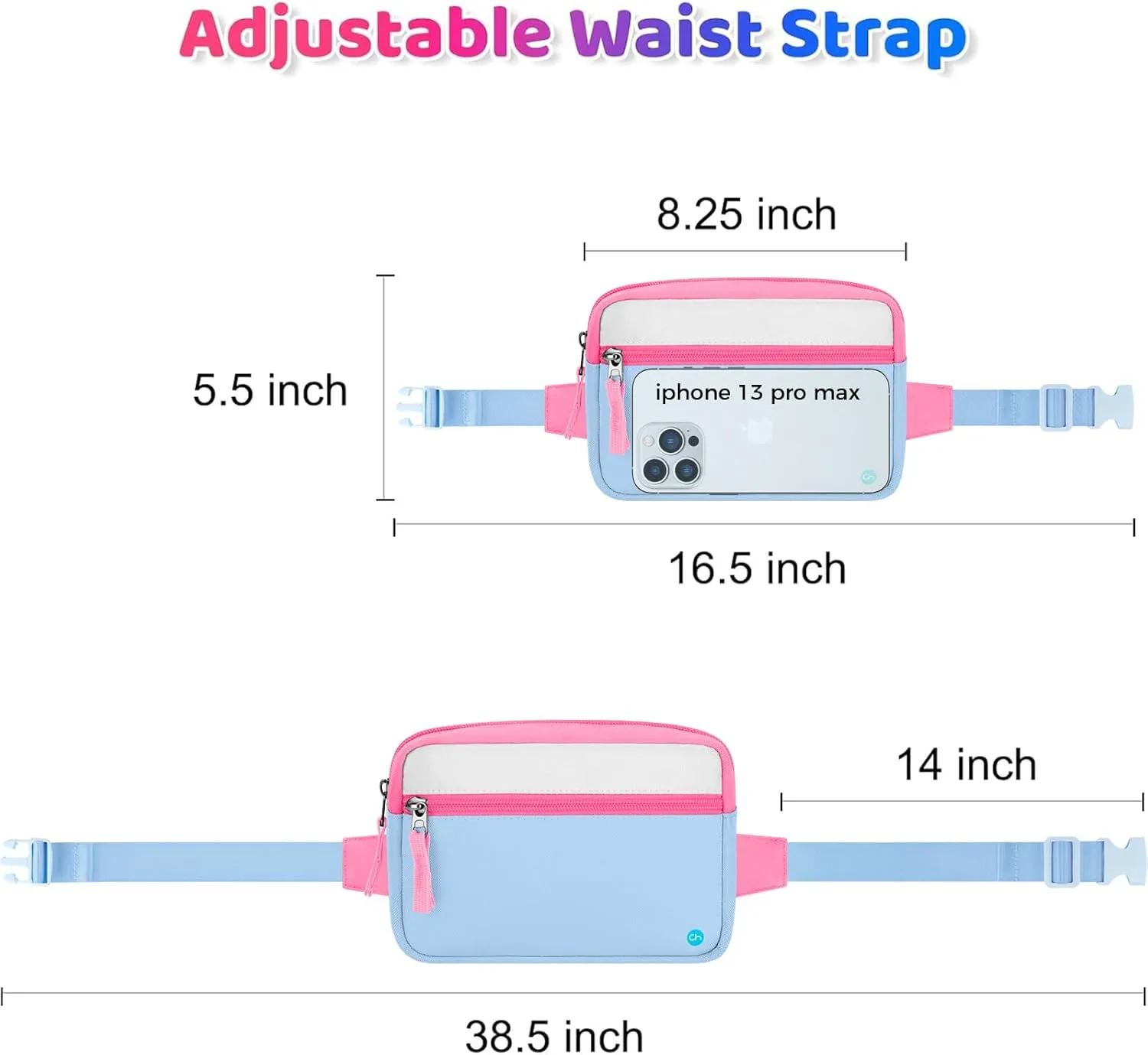 Choco Mocha Kids Belt Bag for Girls - Ages 6-8 & 8-12 - Toddler Fanny Pack Gift, Blue Beige Clash