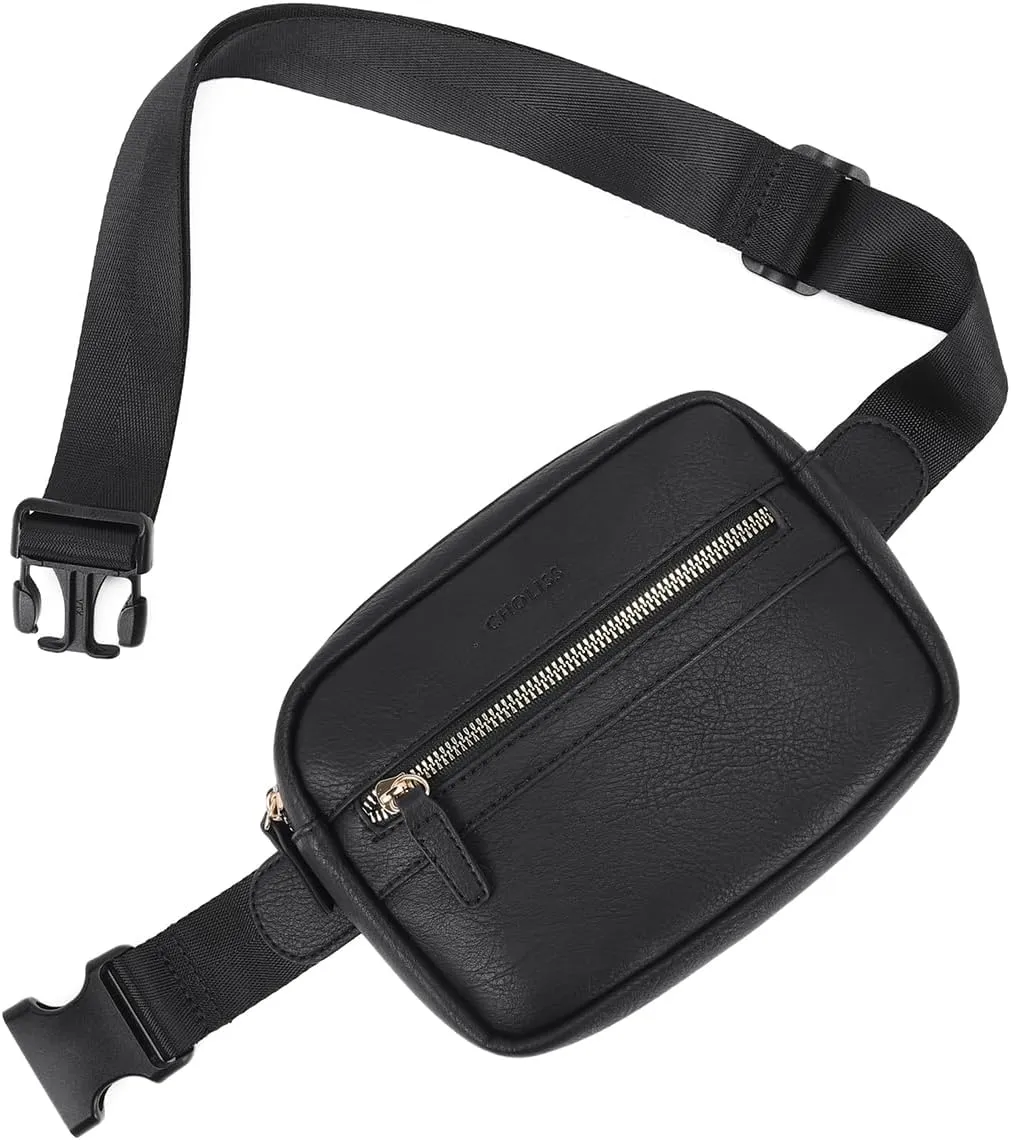 CHOLISS Fanny Packs for Women and Men - Belt Bag for Women, Crossbody Vegan Leather Fashion Waist Packs whith Adjustable Strap(Black)