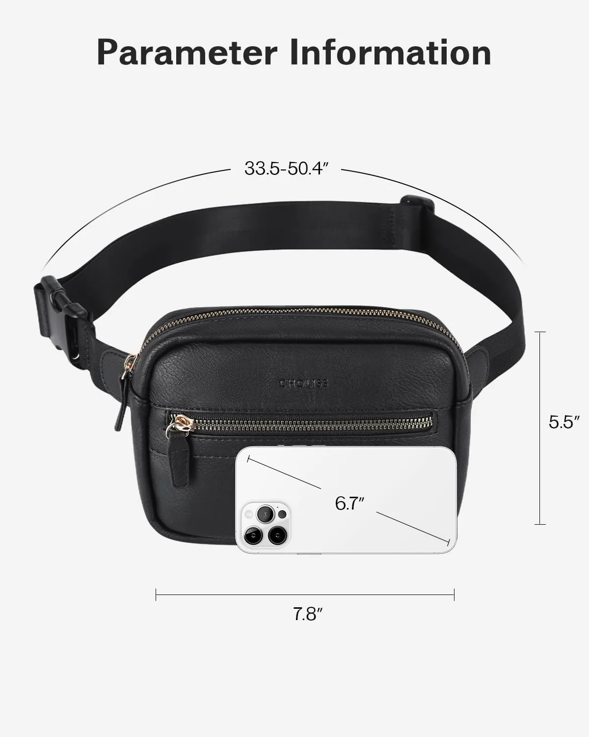 CHOLISS Fanny Packs for Women and Men - Belt Bag for Women, Crossbody Vegan Leather Fashion Waist Packs whith Adjustable Strap(Black)
