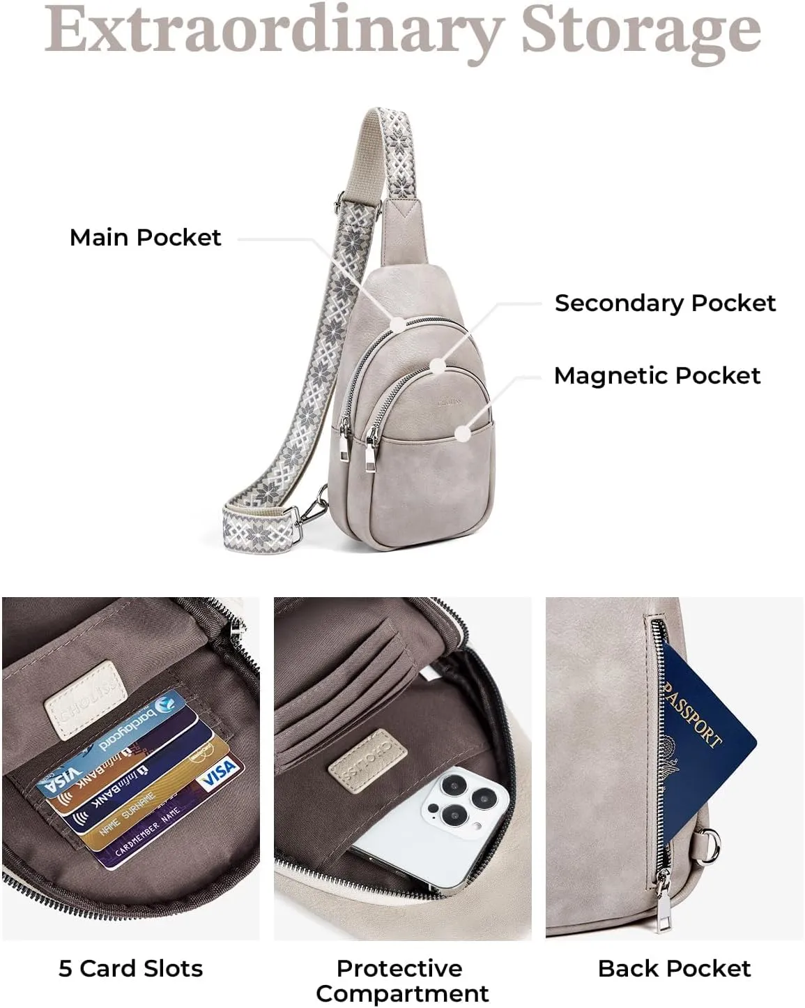 CHOLISS Small Sling Bag for Women Leather Crossbody Fanny Packs Chest Bag for Women