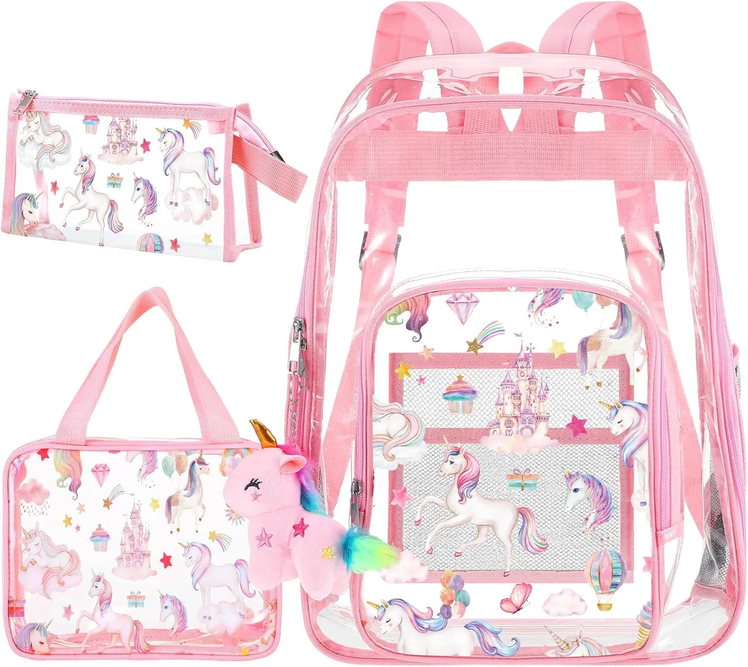 Clear Backpack 16 Inch PVC Clear Backpack with Food Bag Case(Unicorn)