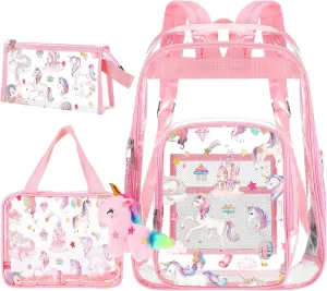 Clear Backpack 16 Inch PVC Clear Backpack with Food Bag Case(Unicorn)