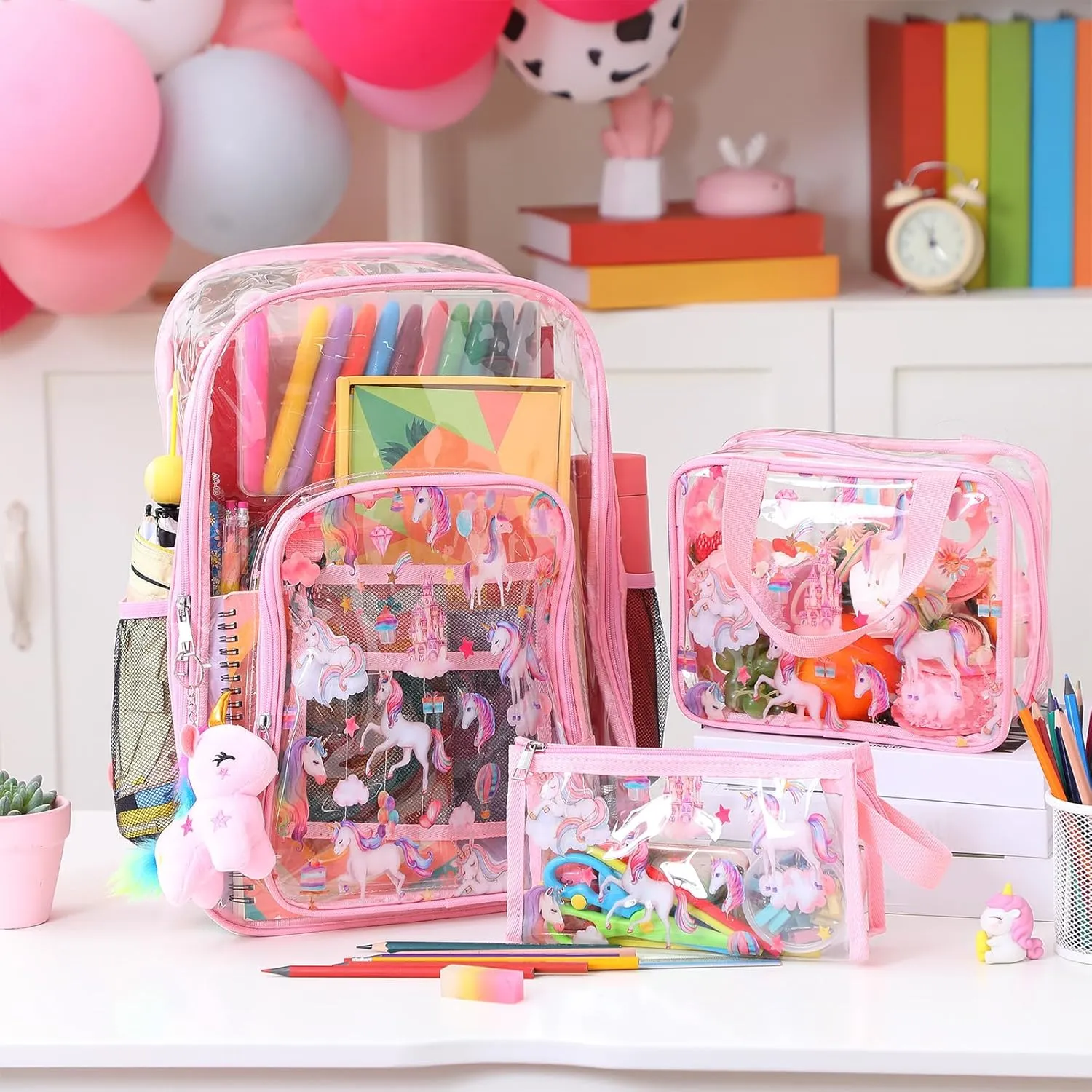 Clear Backpack 16 Inch PVC Clear Backpack with Food Bag Case(Unicorn)