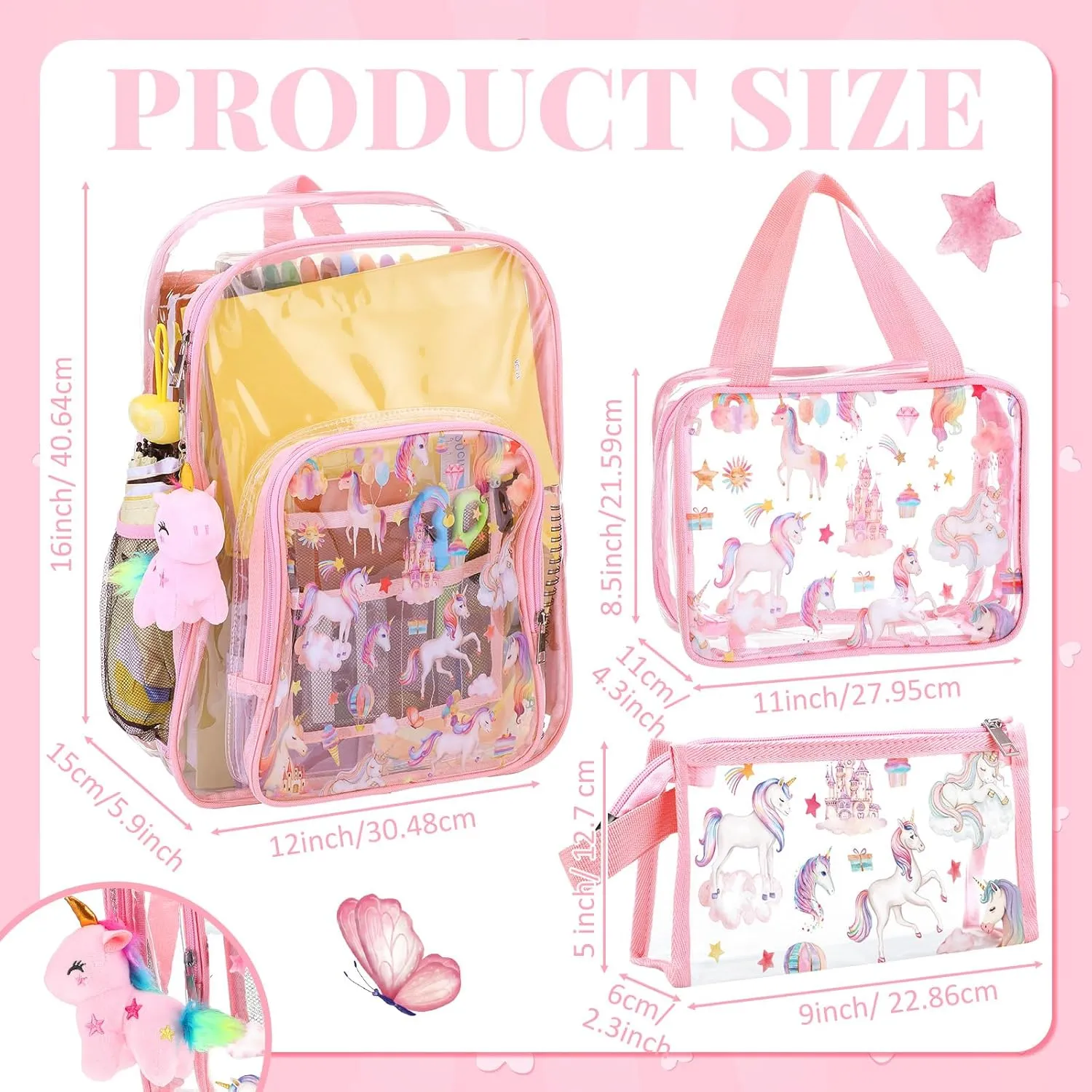 Clear Backpack 16 Inch PVC Clear Backpack with Food Bag Case(Unicorn)