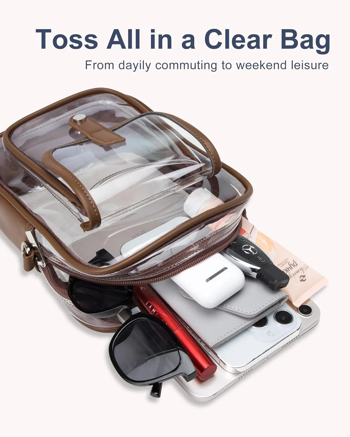 Clear Bag for Stadium Events, Clear Crossbody Bag Stadium Approved,Clear Purse for Women,Clear bags for Man