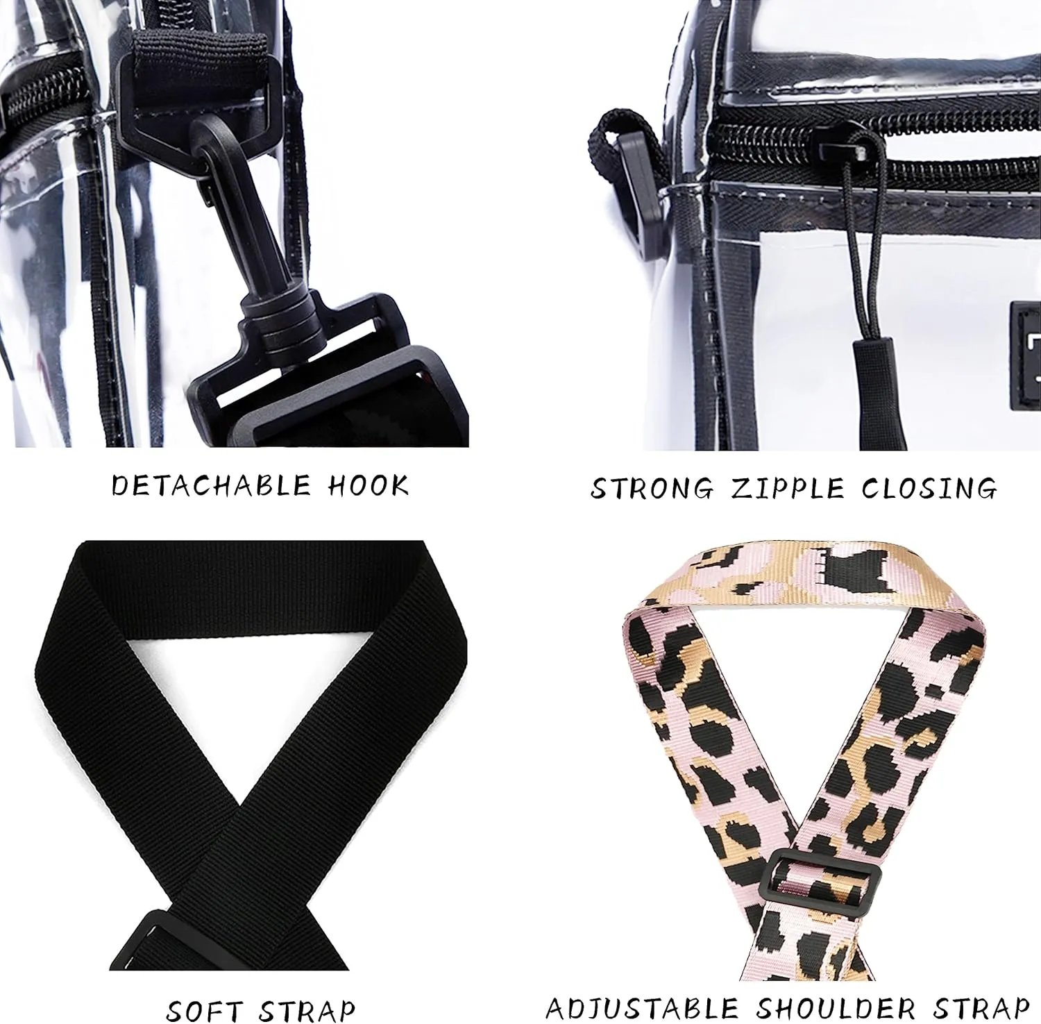 Clear Bag Stadium Approved, TPU Clear Purses Inside Pocket，Crossbody Bag Adjustable Strap for Concert，Sporting Events