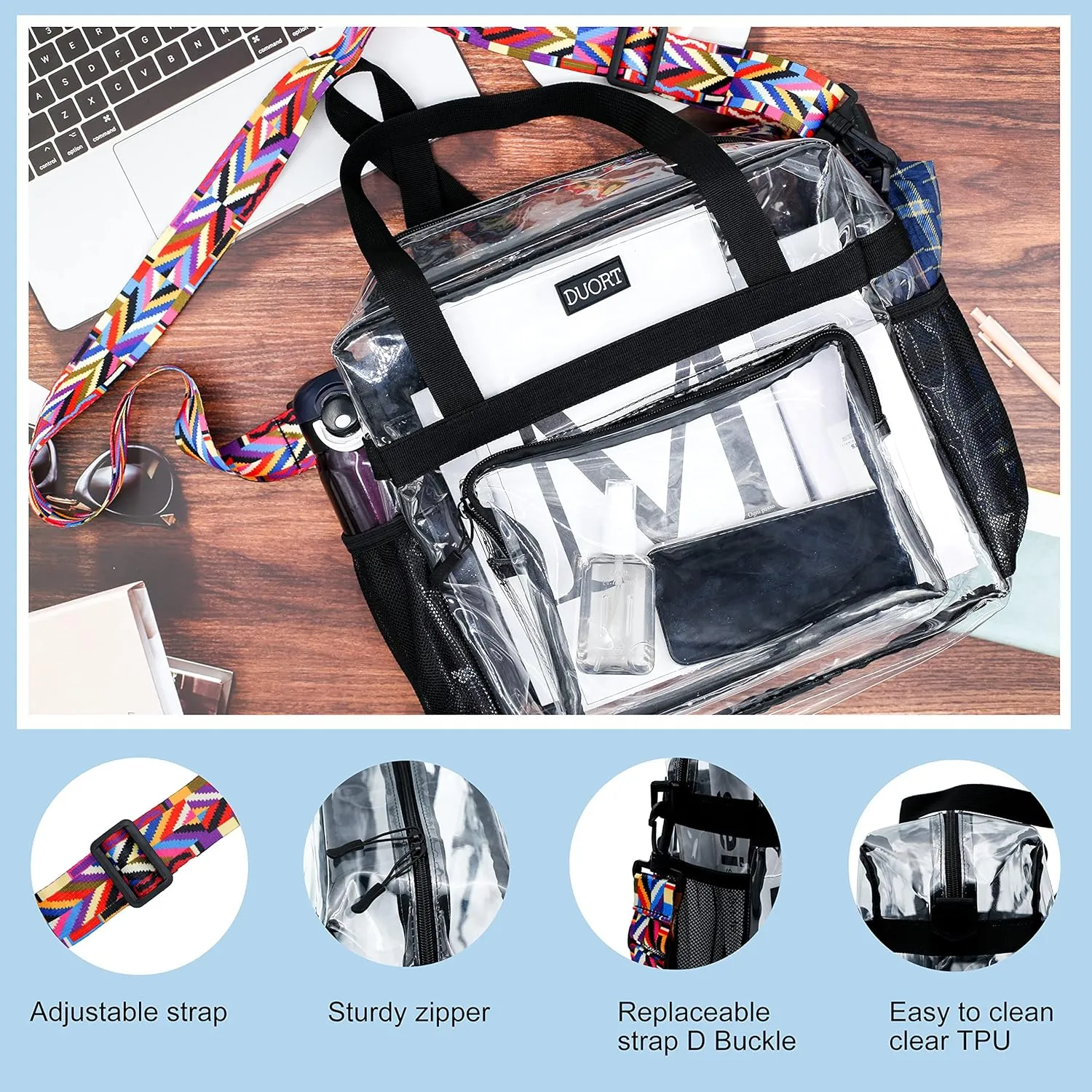 Clear Bag Stadium Approved, TPU Clear Purses Inside Pocket，Crossbody Bag Adjustable Strap for Concert，Sporting Events